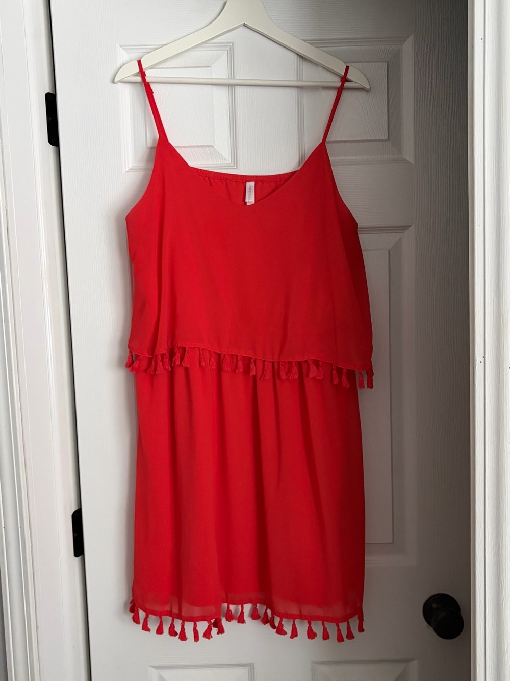 Xhilaration Women’s Red Tassel-Trim Spaghetti Strap Dress